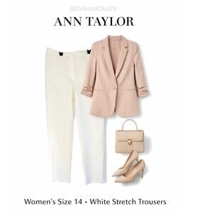Ann Taylor White Stretch Trousers Women’s Size 14 Work Career Pants